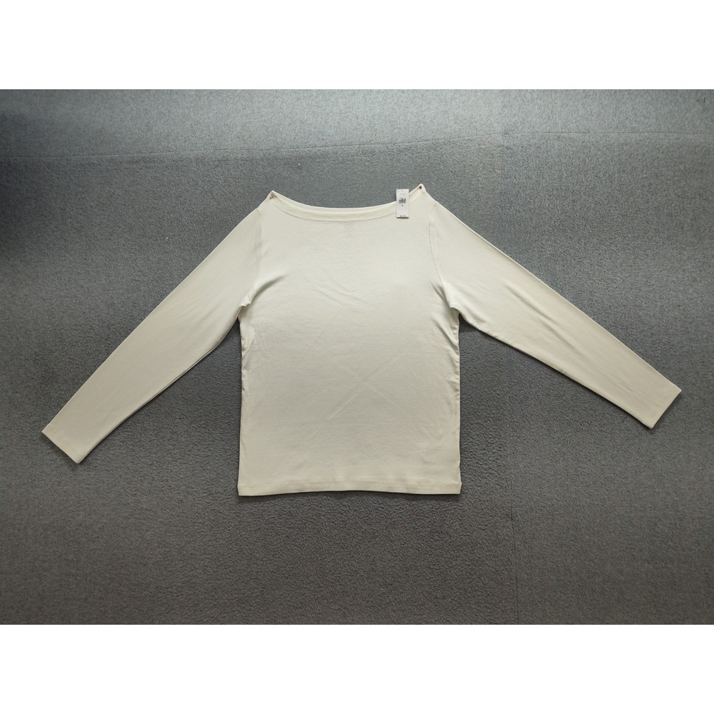 Gap Women Modern Top XL White Boot Neck Pullover Long Sleeve Stretch Logo Casual
